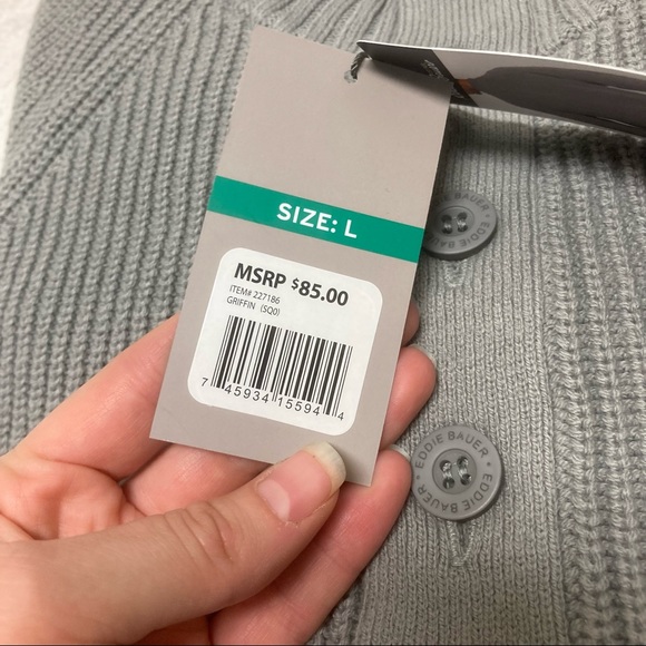 NWT Eddie Bauer Men’s sweater button neck gray cotton knit pullover size L - Picture 4 of 12